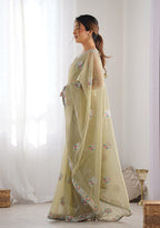 Monjolika Fashion Pista Green Thread Embroidery Net Trendy Saree - Distacart