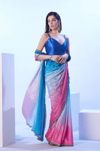 Monjolika Fashion Multicolour Lace Ceremonial Chinon Classic Saree