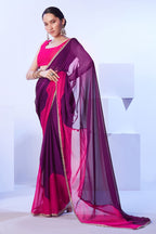 Monjolika Fashion Satin Moss Purple & Pink Colour Lace Designer Saree