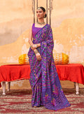 Monjolika Fashion Silk Blend Printed Violet Trendy Saree For Casual
