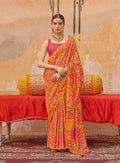 Monjolika Fashion Silk Blend Printed Orange Trendy Saree For Casual