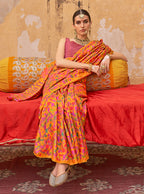 Monjolika Fashion Silk Blend Printed Orange Trendy Saree For Casual
