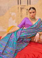 Monjolika Fashion Silk Blend Printed Turquoise Trendy Saree For Casual