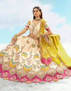 Monjolika Fashion Ivory & Yellow Silk Heavy Embroidered Wedding Lehenga Choli