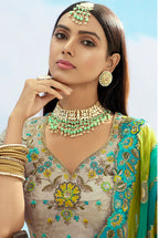 Monjolika Fashion Light Grey & Sea Green Silk Bridal Lehenga Choli with Sequence Embroidery