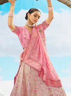 Monjolika Fashion Pink Silk Sequins Trendy Reception Lehenga Choli