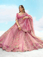 Monjolika Fashion Embroidered Onion Pink Silk Reception Lehenga Choli