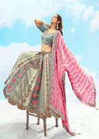 Monjolika Fashion Grey Embroidered Silk Engagement A Line Lehenga Choli