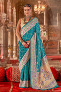 Monjolika Fashion Aqua Blue Bandhej Print Silk Blend Ceremonial Contemporary Saree