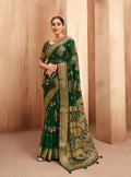 Monjolika Fashion Georgette Traditional Saree with Woven Work for Festival in Green