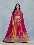 Monjolika Fashion Rani Pink Embroidered Faux Georgette Lehenga Choli