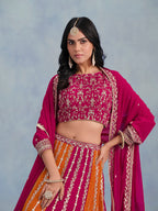 Monjolika Fashion Rani Pink Embroidered Faux Georgette Lehenga Choli