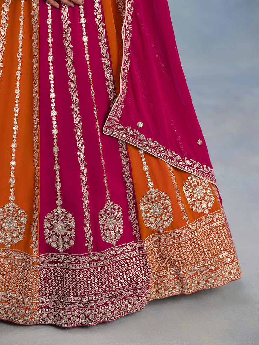 Monjolika Fashion Rani Pink Embroidered Faux Georgette Lehenga Choli