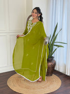 The52 Gorgeous Chikankari Work with Pure Cotton Fabric Straight Kurta, Pant and Dupatta Set - Distacart
