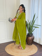 The52 Gorgeous Chikankari Work with Pure Cotton Fabric Straight Kurta, Pant and Dupatta Set - Distacart