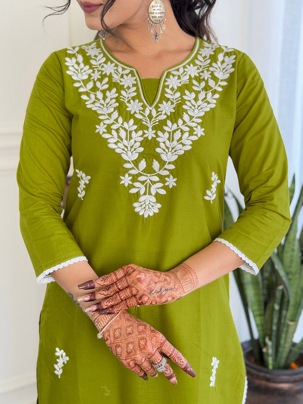 The52 Gorgeous Chikankari Work with Pure Cotton Fabric Straight Kurta, Pant and Dupatta Set - Distacart