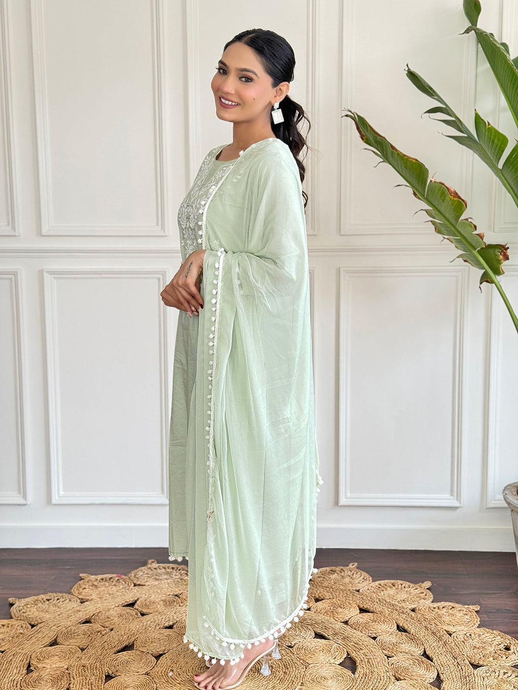 The52 Gorgeous Chikankari Work with Pure Cotton Fabric Straight Kurta, Pant and Dupatta Set - Distacart