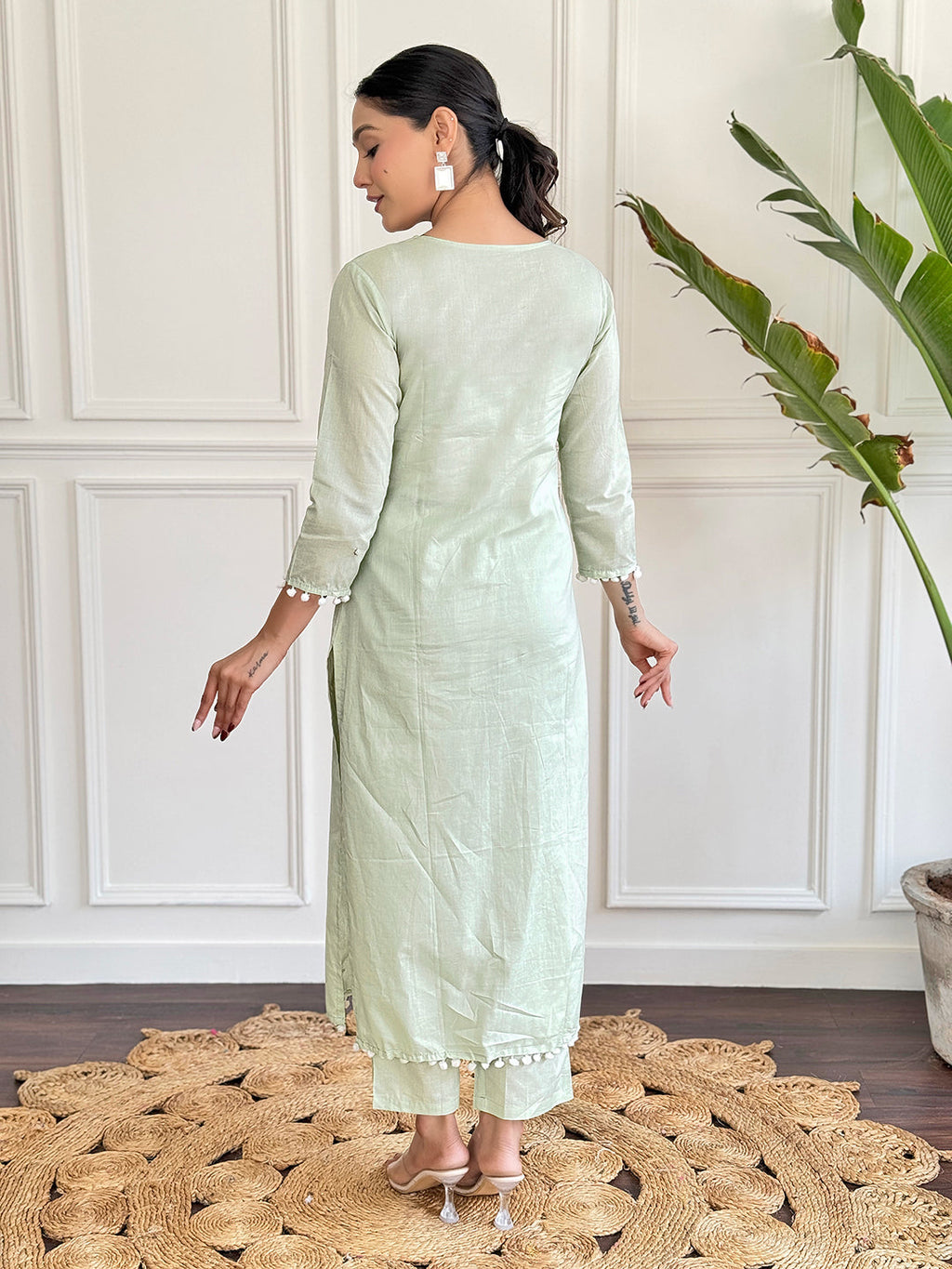 The52 Gorgeous Chikankari Work with Pure Cotton Fabric Straight Kurta, Pant and Dupatta Set - Distacart