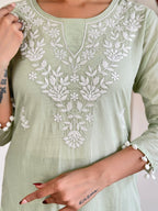 The52 Gorgeous Chikankari Work with Pure Cotton Fabric Straight Kurta, Pant and Dupatta Set - Distacart