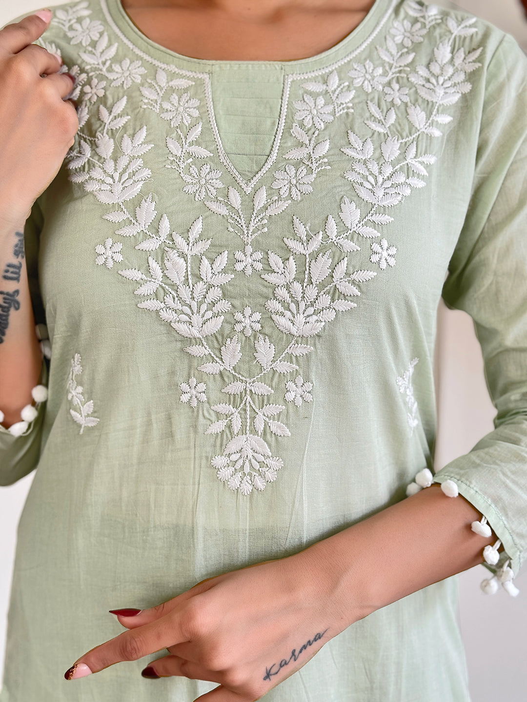 The52 Gorgeous Chikankari Work with Pure Cotton Fabric Straight Kurta, Pant and Dupatta Set - Distacart