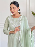 The52 Gorgeous Chikankari Work with Pure Cotton Fabric Straight Kurta, Pant and Dupatta Set - Distacart