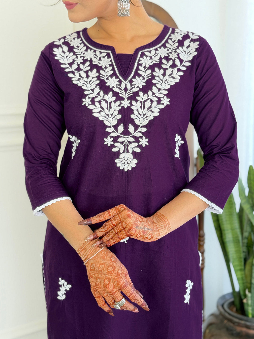The52 Gorgeous Chikankari Work with Pure Cotton Fabric Straight Kurta, Pant and Dupatta Set - Distacart