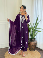 The52 Gorgeous Chikankari Work with Pure Cotton Fabric Straight Kurta, Pant and Dupatta Set - Distacart