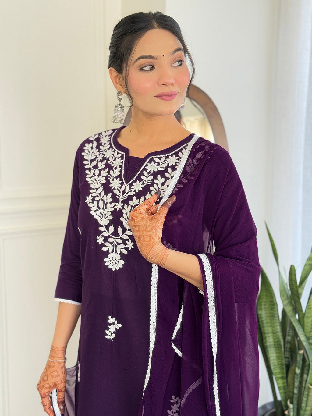 The52 Gorgeous Chikankari Work with Pure Cotton Fabric Straight Kurta, Pant and Dupatta Set - Distacart