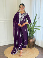 The52 Gorgeous Chikankari Work with Pure Cotton Fabric Straight Kurta, Pant and Dupatta Set - Distacart