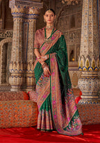 Monjolika Fashion Dark Green Printed Silk Blend Embellished Saree
