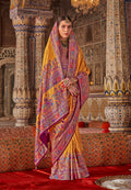 Monjolika Fashion Mustard Printed Silk Blend Embellished Saree