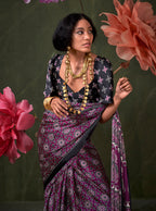 Monjolika Fashion Purple Satin Crepe Printed Contemporary Saree