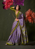 Monjolika Fashion Violet Satin Crepe Printed Contemporary Saree
