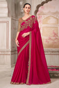 Monjolika Fashion Rani Pink Embroidered Sequins Satin Silk Classic Saree - Distacart