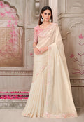 Monjolika Fashion Embroidered Satin Silk Off White Designer Saree - Distacart