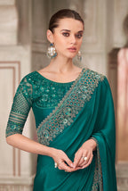 Monjolika Fashion Teal Green Satin Silk Embroidered Sequins Traditional Saree - Distacart