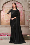 Monjolika Fashion Black Sequins Georgette Engagement Trendy Saree - Distacart