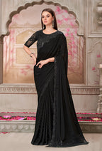 Monjolika Fashion Black Sequins Georgette Engagement Trendy Saree - Distacart
