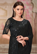 Monjolika Fashion Black Sequins Georgette Engagement Trendy Saree - Distacart