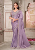 Monjolika Fashion Lavender Embroidered Chiffon Silk Engagement Classic Saree - Distacart