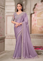 Monjolika Fashion Lavender Embroidered Chiffon Silk Engagement Classic Saree - Distacart