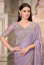 Monjolika Fashion Lavender Embroidered Chiffon Silk Engagement Classic Saree - Distacart