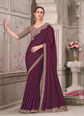 Monjolika Fashion Wine Georgette Silk Embroidered Sequins Contemporary Saree - Distacart