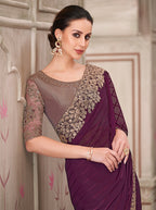 Monjolika Fashion Wine Georgette Silk Embroidered Sequins Contemporary Saree - Distacart
