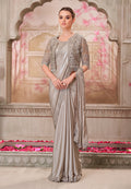 Monjolika Fashion Silver Shimmer Satin Silk Sequins Engagement Designer Saree - Distacart
