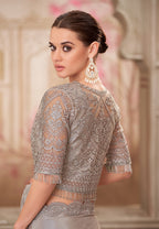 Monjolika Fashion Silver Shimmer Satin Silk Sequins Engagement Designer Saree - Distacart