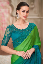 Monjolika Fashion Multi Colour Shaded Satin Chiffon Sequins Traditional Saree - Distacart
