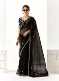 Monjolika Fashion Black Embroidered Sequins Sangeet Tissue Classic Saree
