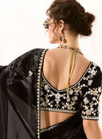 Monjolika Fashion Black Embroidered Sequins Sangeet Tissue Classic Saree