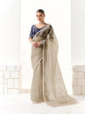 Monjolika Fashion Off White Embroidered Sequins Organza Tissue Contemporary Saree